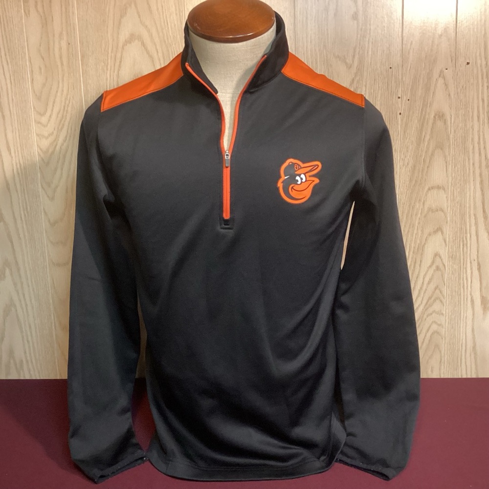 MLB Baltimore Orioles Baseball Black Orange 1/4 Zip Pullover Men’s Size Medium